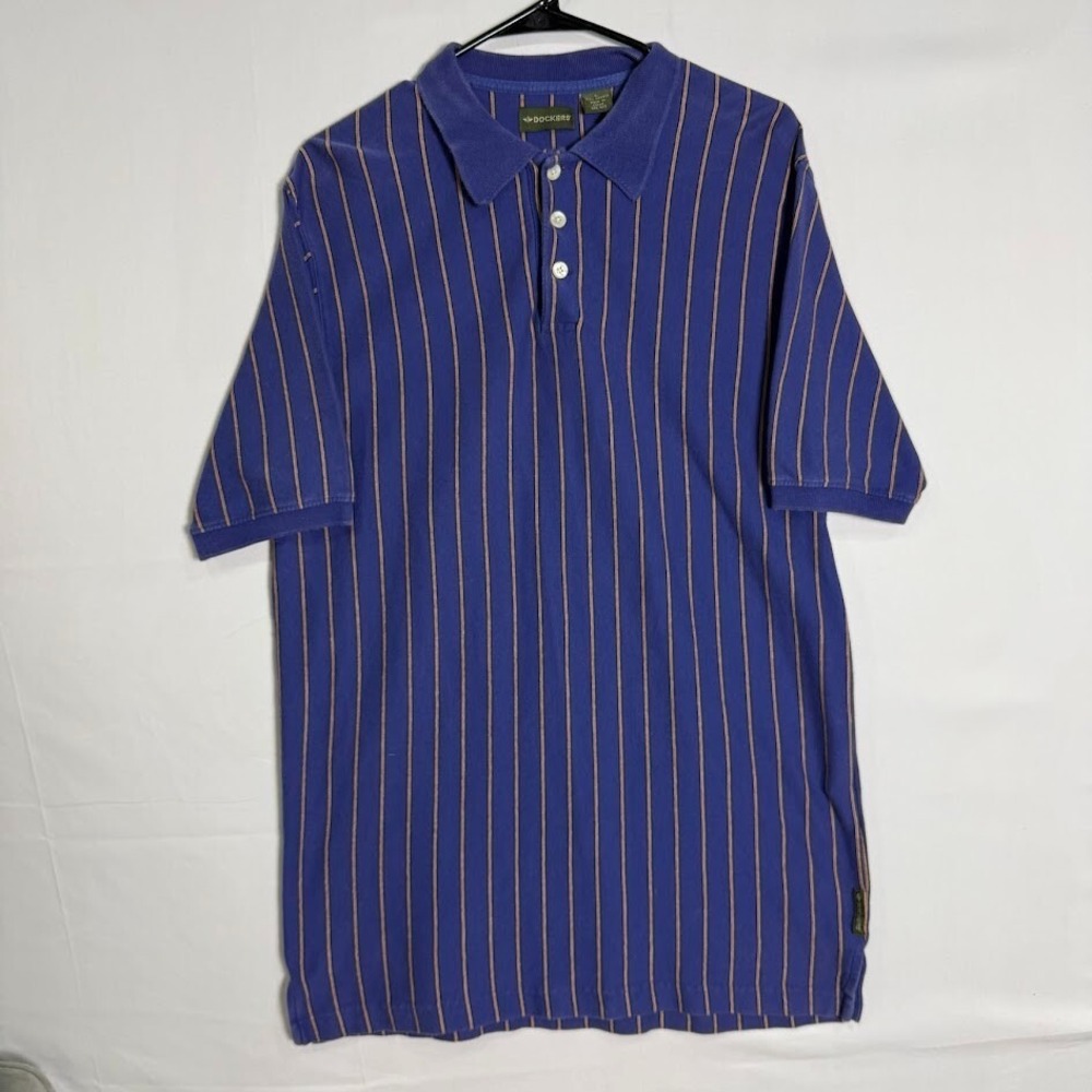 VIntage Dockers Polo Mens Large Blue Orange striped button up shirt